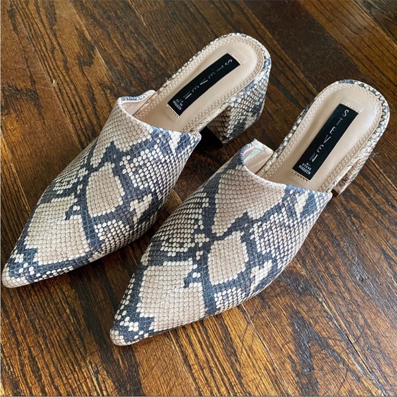 STEVEN NEW YORK by Steve Madden Selma Snake Print Pointed Toe Block Heel Mules - Picture 10 of 11